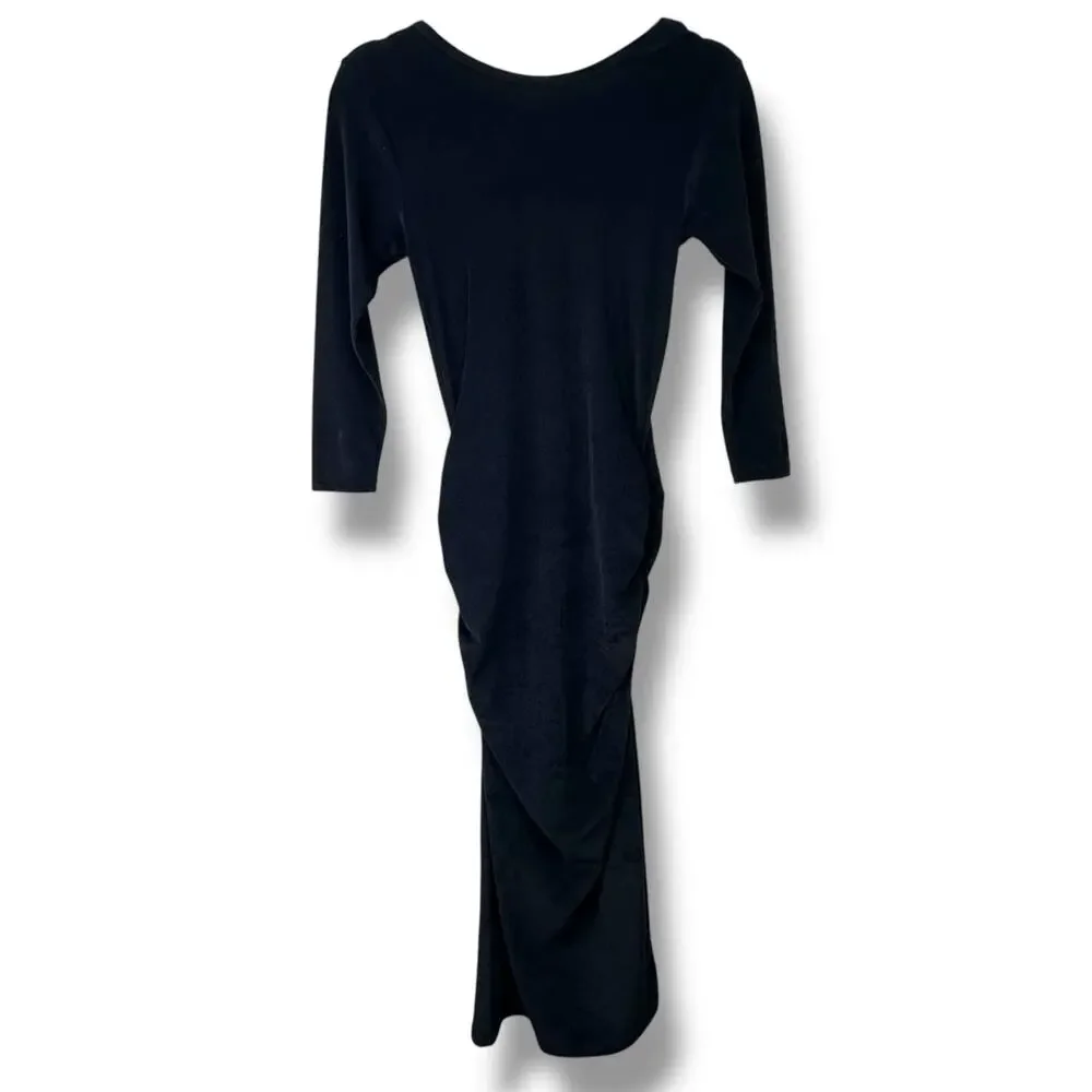 James Perse Los Angeles NWOT Black Fitted Low Back Velvet Ruched Midi Dress - Picture 4 of 11